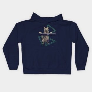 Cat playing the electric keyboard Kids Hoodie